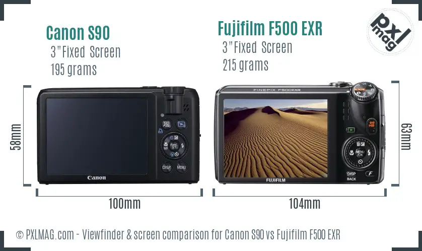 Canon S90 vs Fujifilm F500 EXR Screen and Viewfinder comparison