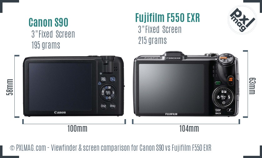Canon S90 vs Fujifilm F550 EXR Screen and Viewfinder comparison