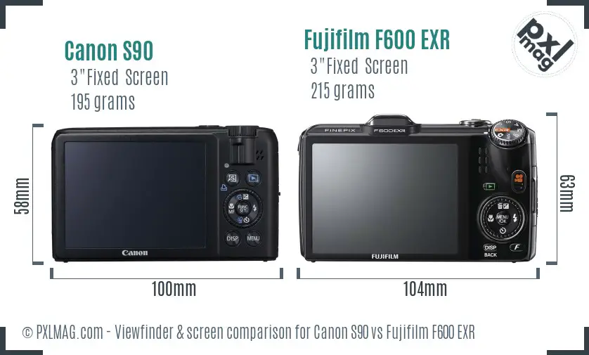 Canon S90 vs Fujifilm F600 EXR Screen and Viewfinder comparison