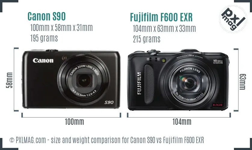 Canon S90 vs Fujifilm F600 EXR size comparison