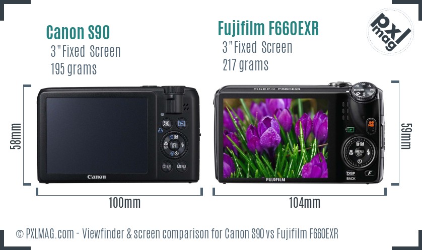 Canon S90 vs Fujifilm F660EXR Screen and Viewfinder comparison