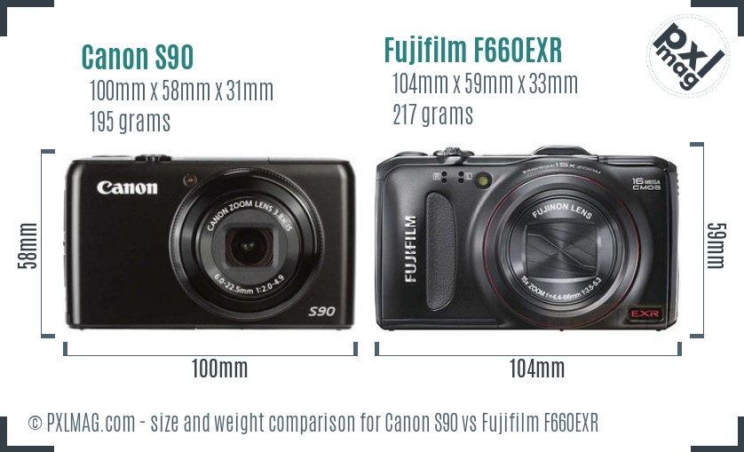 Canon S90 vs Fujifilm F660EXR size comparison