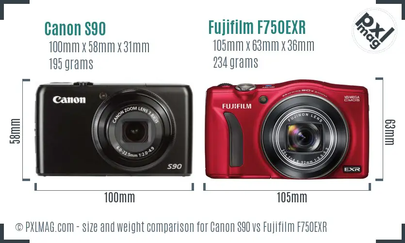 Canon S90 vs Fujifilm F750EXR size comparison Canon S90 vs Fujifilm F750EXR size comparison