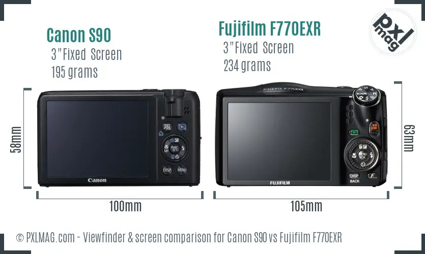 Canon S90 vs Fujifilm F770EXR Screen and Viewfinder comparison