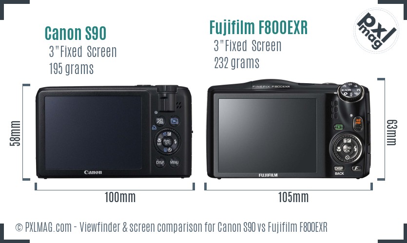 Canon S90 vs Fujifilm F800EXR Screen and Viewfinder comparison
