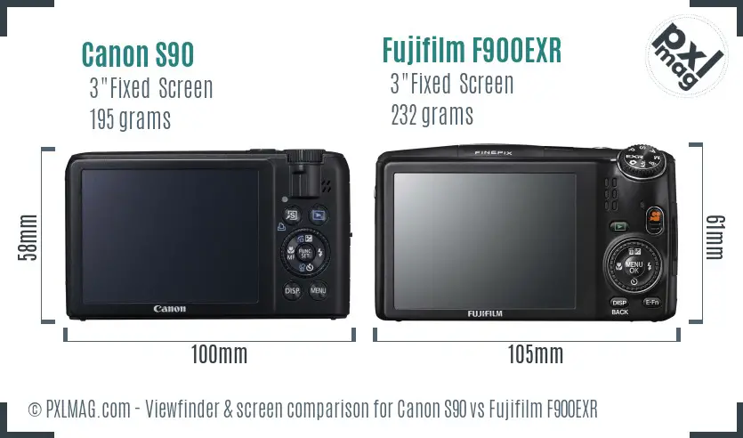Canon S90 vs Fujifilm F900EXR Screen and Viewfinder comparison