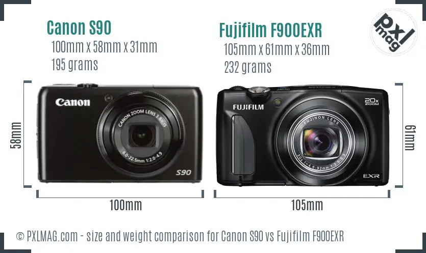Canon S90 vs Fujifilm F900EXR size comparison