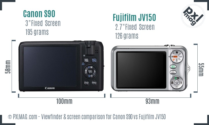 Canon S90 vs Fujifilm JV150 Screen and Viewfinder comparison