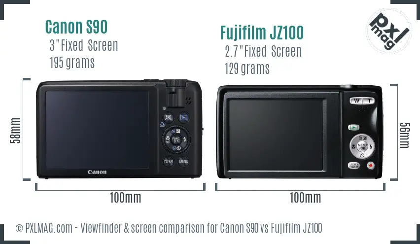 Canon S90 vs Fujifilm JZ100 Screen and Viewfinder comparison