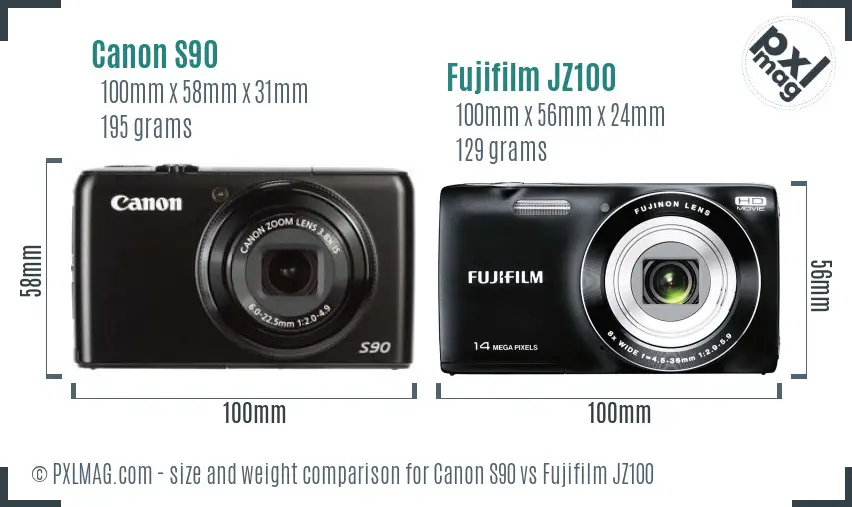 Canon S90 vs Fujifilm JZ100 size comparison
