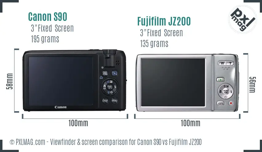 Canon S90 vs Fujifilm JZ200 Screen and Viewfinder comparison