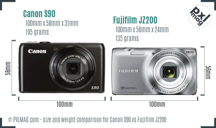 Canon S90 vs Fujifilm JZ200 size comparison