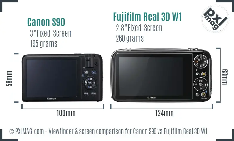 Canon S90 vs Fujifilm Real 3D W1 Screen and Viewfinder comparison
