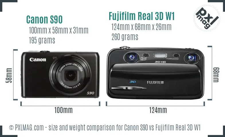 Canon S90 vs Fujifilm Real 3D W1 size comparison