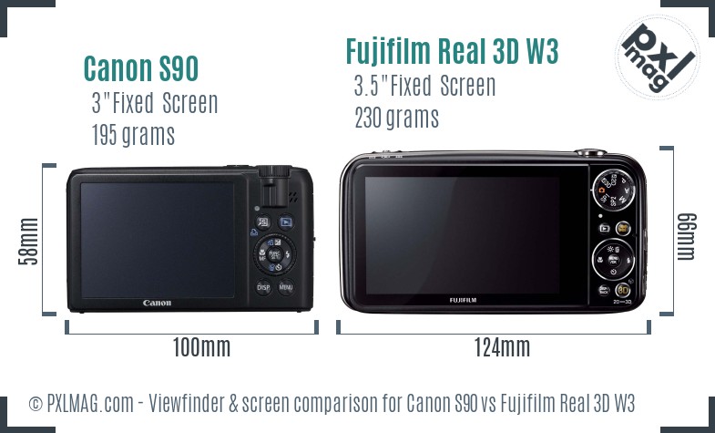 Canon S90 vs Fujifilm Real 3D W3 Screen and Viewfinder comparison