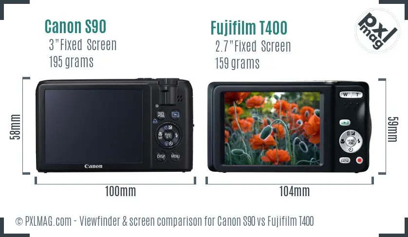 Canon S90 vs Fujifilm T400 Screen and Viewfinder comparison