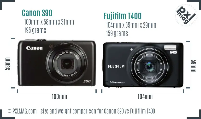Canon S90 vs Fujifilm T400 size comparison