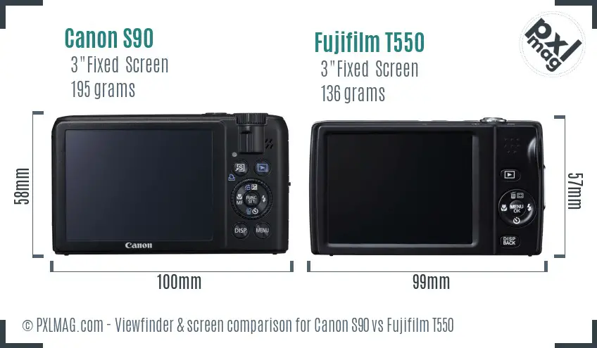 Canon S90 vs Fujifilm T550 Screen and Viewfinder comparison Canon S90 vs Fujifilm T550 Screen and Viewfinder comparison