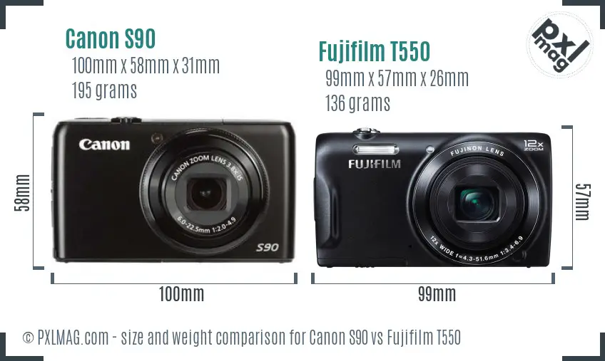 Canon S90 vs Fujifilm T550 size comparison Canon S90 vs Fujifilm T550 size comparison