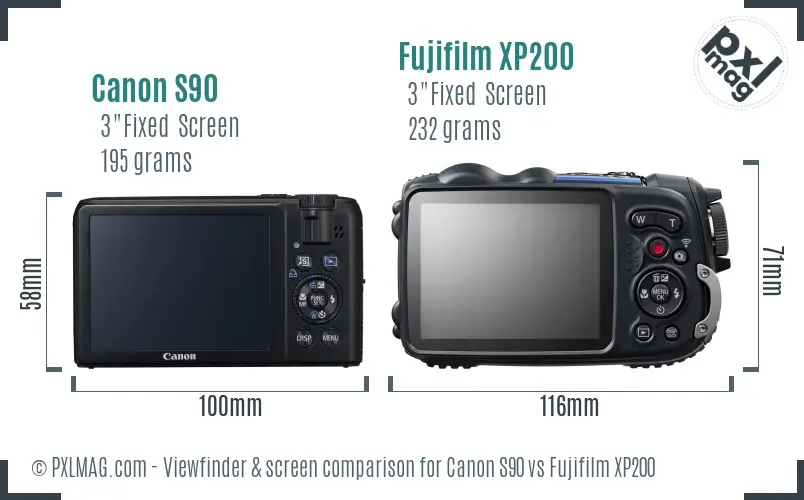 Canon S90 vs Fujifilm XP200 Screen and Viewfinder comparison