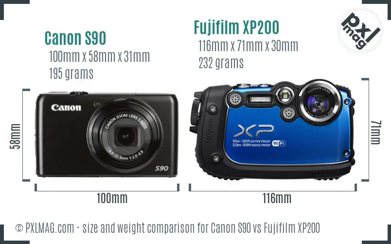 Canon S90 vs Fujifilm XP200 size comparison