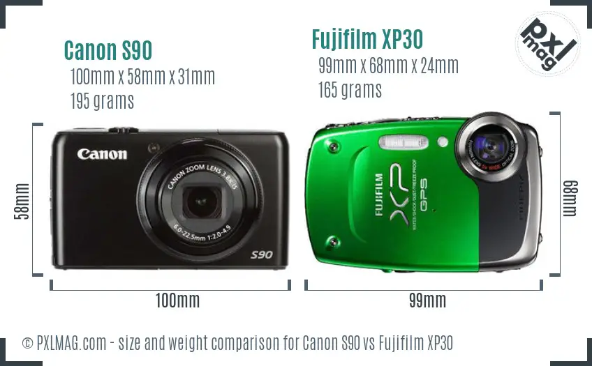 Canon S90 vs Fujifilm XP30 size comparison