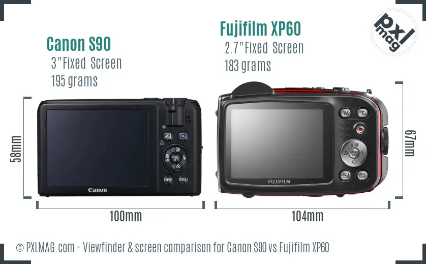 Canon S90 vs Fujifilm XP60 Screen and Viewfinder comparison