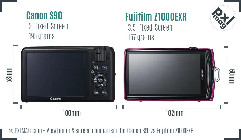 Canon S90 vs Fujifilm Z1000EXR Screen and Viewfinder comparison