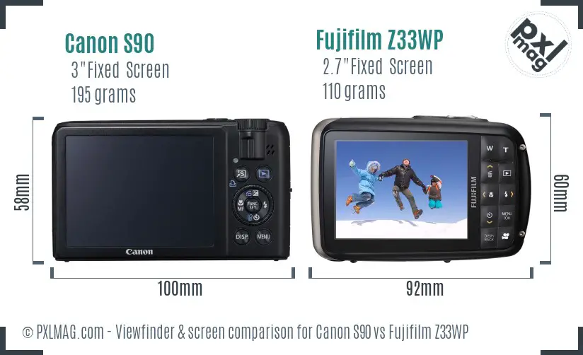 Canon S90 vs Fujifilm Z33WP Screen and Viewfinder comparison