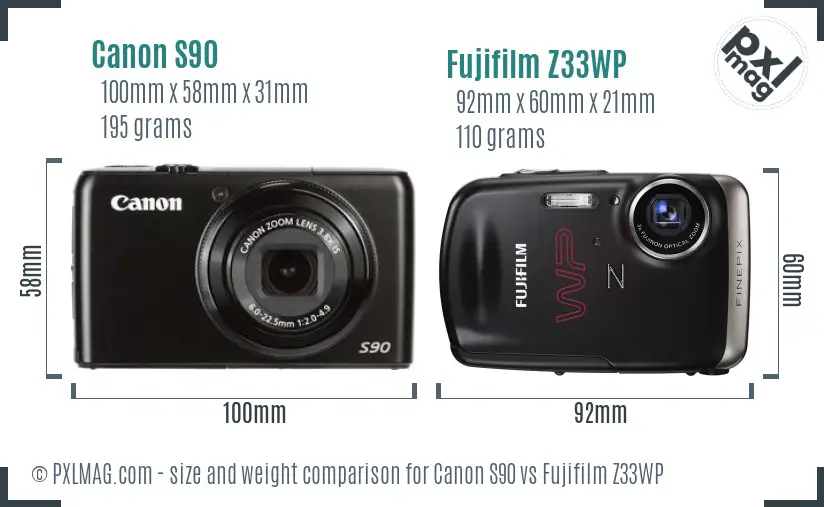 Canon S90 vs Fujifilm Z33WP size comparison