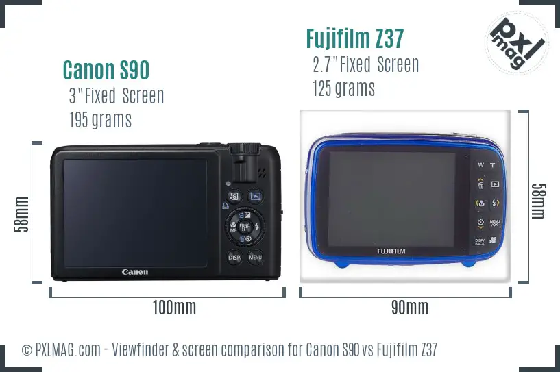 Canon S90 vs Fujifilm Z37 Screen and Viewfinder comparison