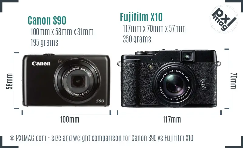 Canon S90 vs Fujifilm X10 size comparison