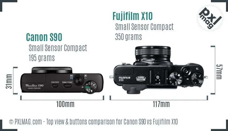 Canon S90 vs Fujifilm X10 top view buttons comparison