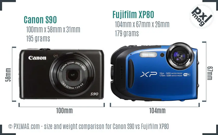 Canon S90 vs Fujifilm XP80 size comparison