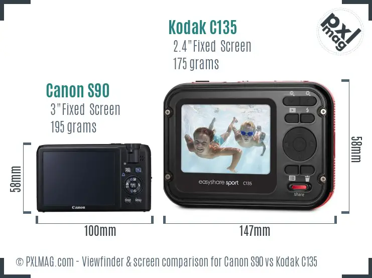 Canon S90 vs Kodak C135 Screen and Viewfinder comparison