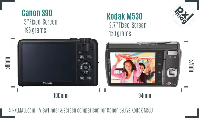 Canon S90 vs Kodak M530 Screen and Viewfinder comparison