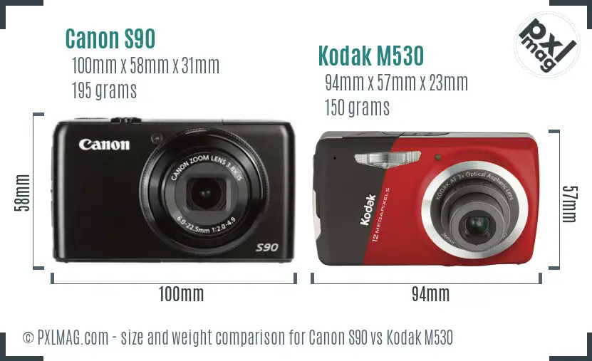 Canon S90 vs Kodak M530 size comparison