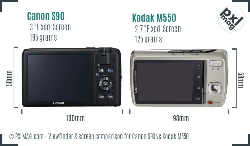 Canon S90 vs Kodak M550 Screen and Viewfinder comparison Canon S90 vs Kodak M550 Screen and Viewfinder comparison