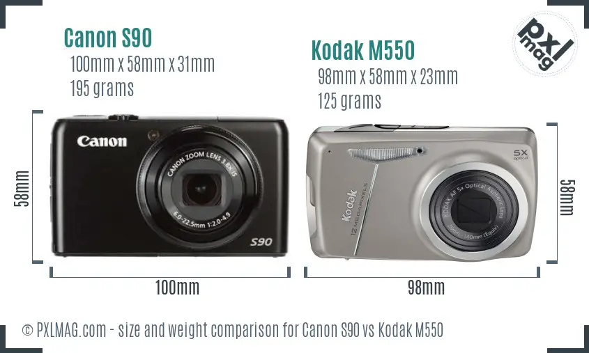 Canon S90 vs Kodak M550 size comparison Canon S90 vs Kodak M550 size comparison