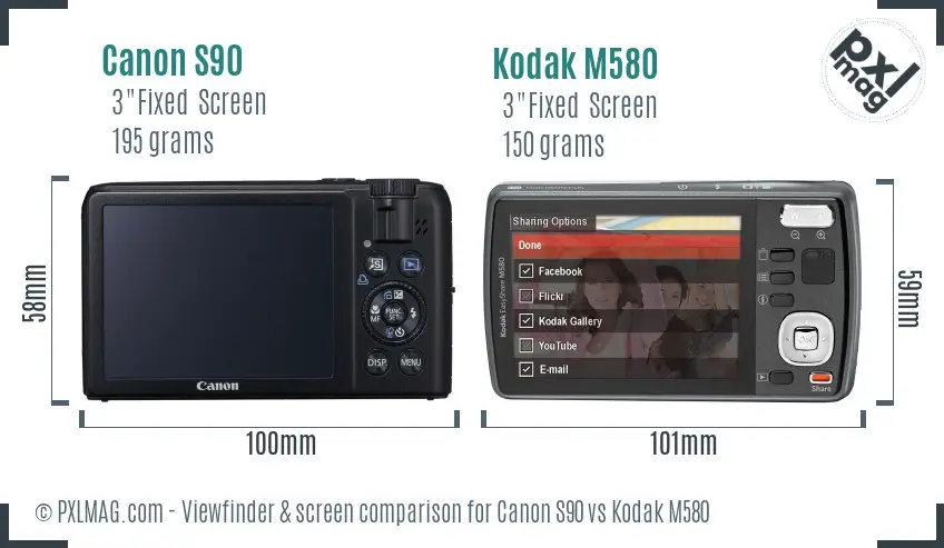 Canon S90 vs Kodak M580 Screen and Viewfinder comparison