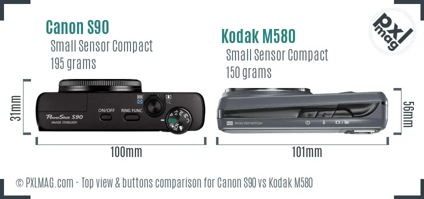 Canon S90 vs Kodak M580 top view buttons comparison