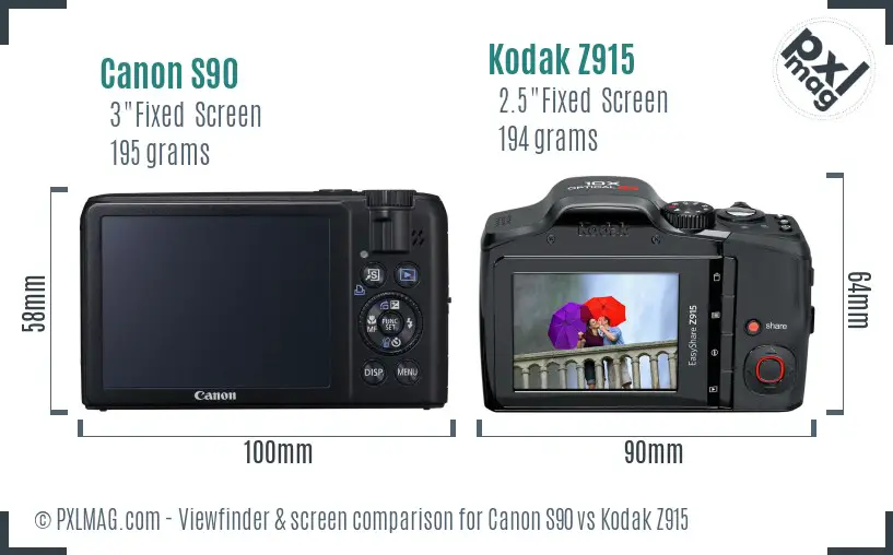 Canon S90 vs Kodak Z915 Screen and Viewfinder comparison