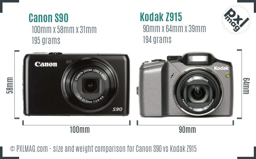 Canon S90 vs Kodak Z915 size comparison