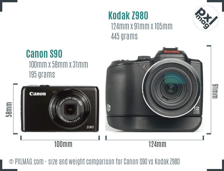 Canon S90 vs Kodak Z980 size comparison