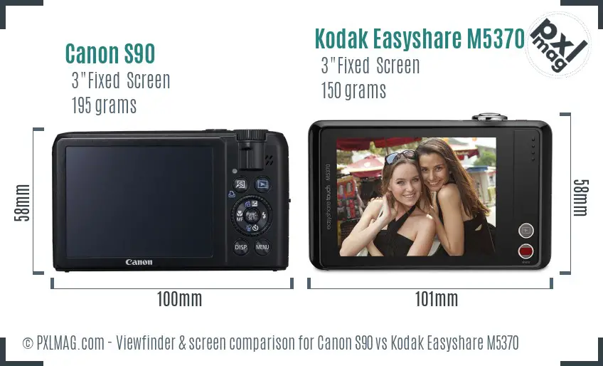 Canon S90 vs Kodak Easyshare M5370 Screen and Viewfinder comparison