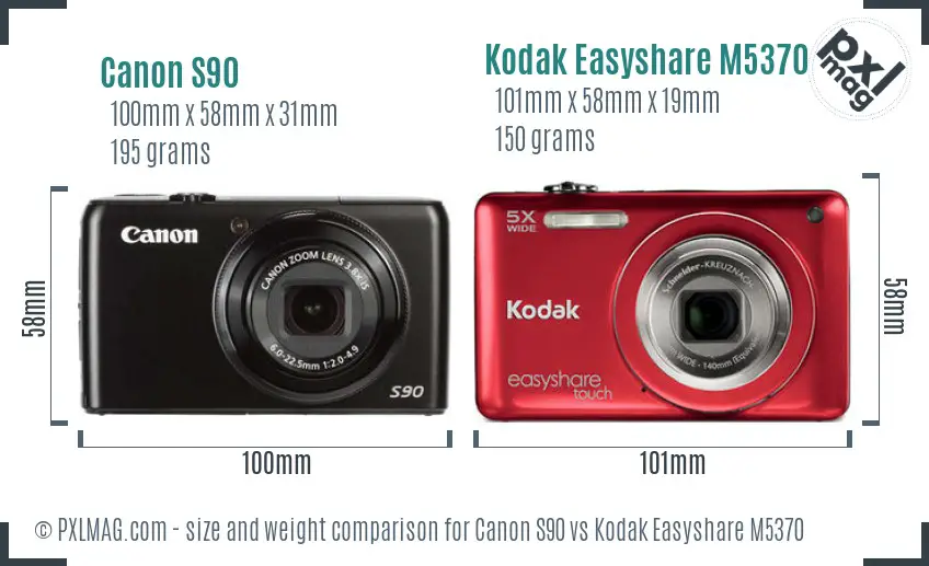 Canon S90 vs Kodak Easyshare M5370 size comparison