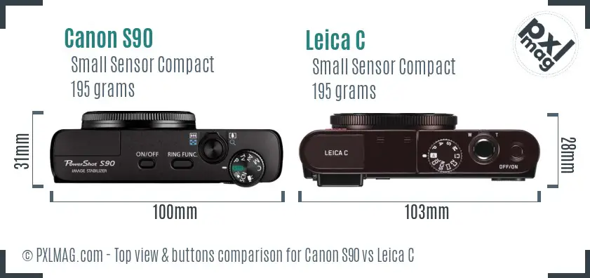 Canon S90 vs Leica C top view buttons comparison Canon S90 vs Leica C top view buttons comparison