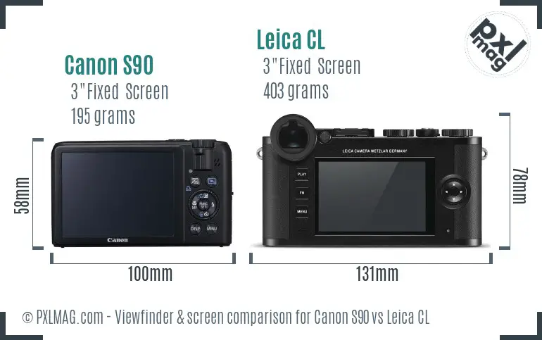 Canon S90 vs Leica CL Screen and Viewfinder comparison