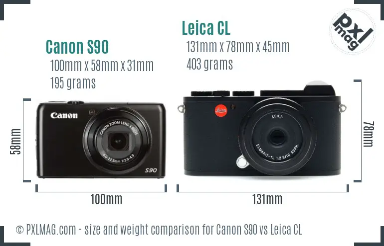 Canon S90 vs Leica CL size comparison