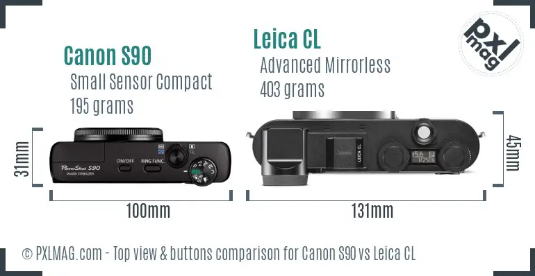 Canon S90 vs Leica CL top view buttons comparison